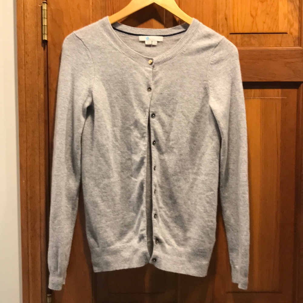 Boden Light Gray Crewneck Button-Up Cardigan